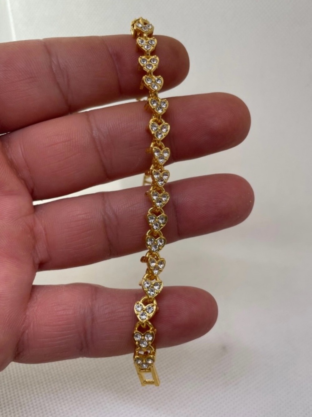 14k Gold Plated Heart Link Tennis Bracelet with Clear Crystals - Women Jewelry